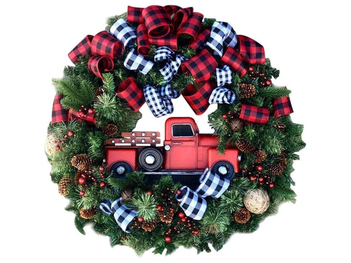 Guirlanda de Natal com Caminhão Vermelho para Porta, Janela e Parede Decoração Natalina