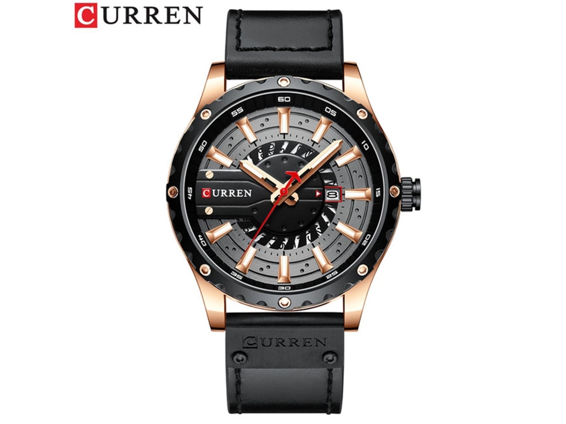 Reloj De Cuarzo De Moda Para Hombre (negro Y Oro Rosa), Con Calendario Y Correa De Cuero, Ideal Para Uso Casual O De Negocios.