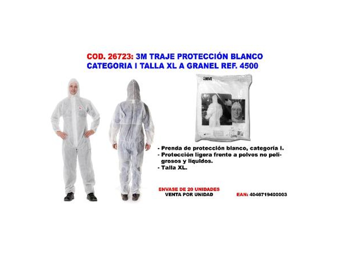 3m traje de proteccion blanco categoria i talla xl ref. 4500