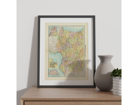 NACNIC Pósters Geográficos En Estilo Vintage Mapa Del Sur De Francia Ilustraciones De Antiguos Mapamundis En Tonos Sepia Tamaño A3, Con Marco Blanc...