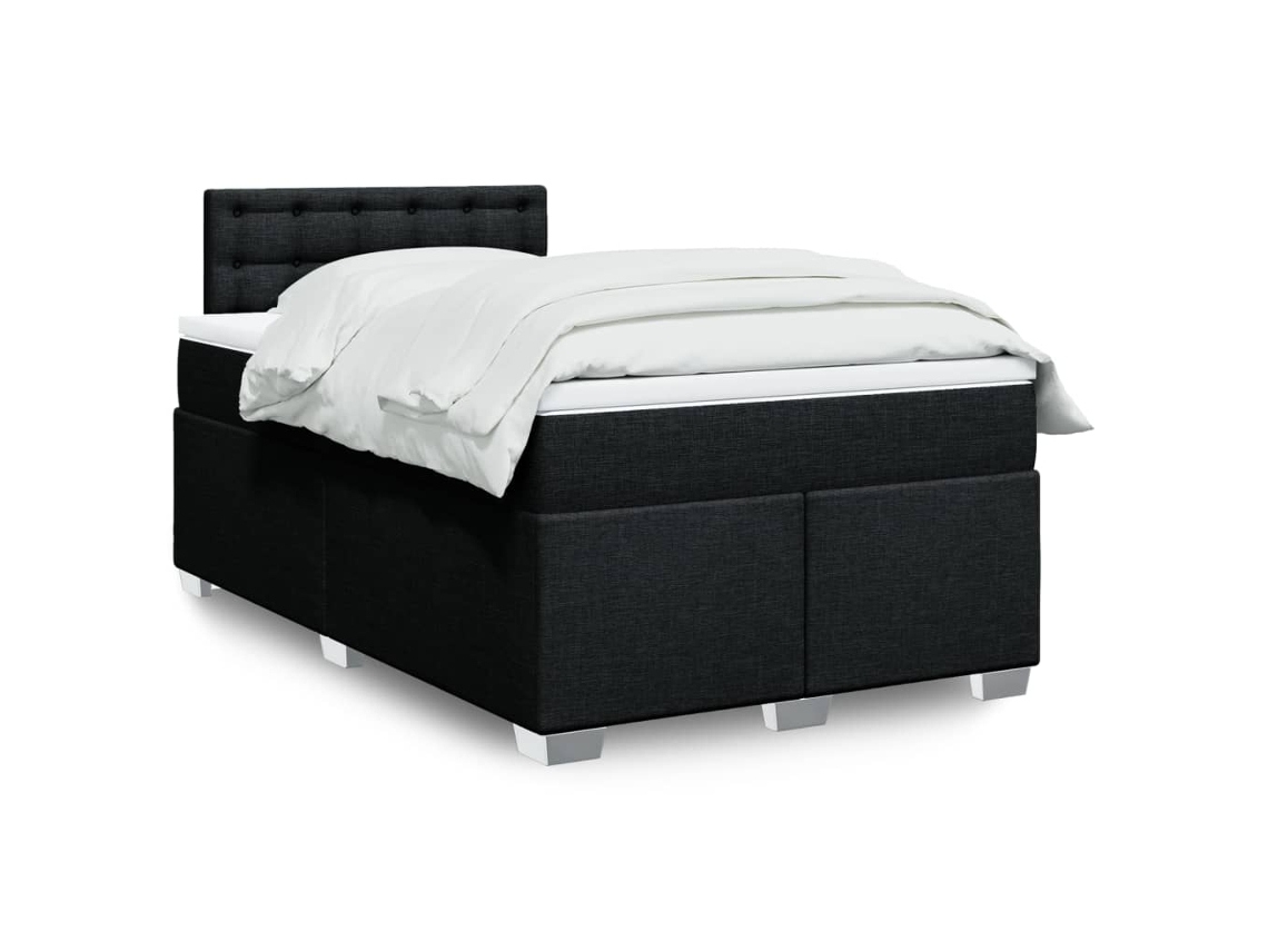 Cama Box Spring Con Colchón Tela Negro 120x190 Cm