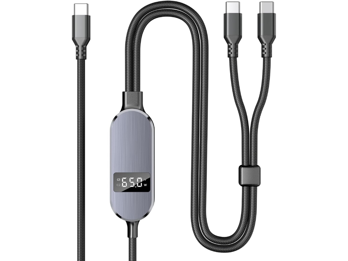 Lote 1 Cable De Datos Trenzado Con Salida De Carga De Pantalla Usb C 2 En 100w