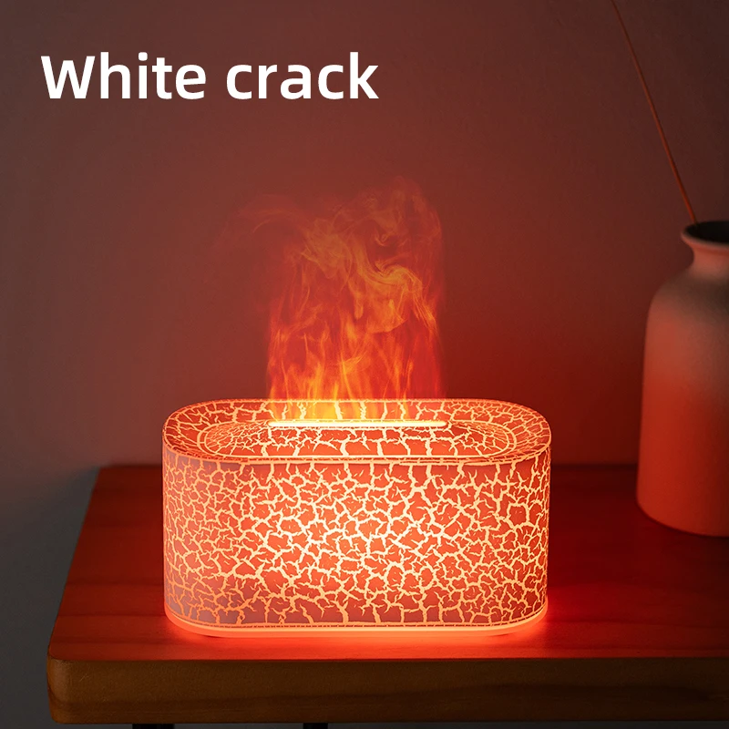 Difusor de aroma USB con diseño de llama y grietas de madera, luz ambiental simulada creativa, Mdug (blanco)