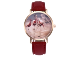 Reloj De Pulsera Para Hombres Y Mujeres, Reloj De Cuero Casual Para Parejas Rojo
