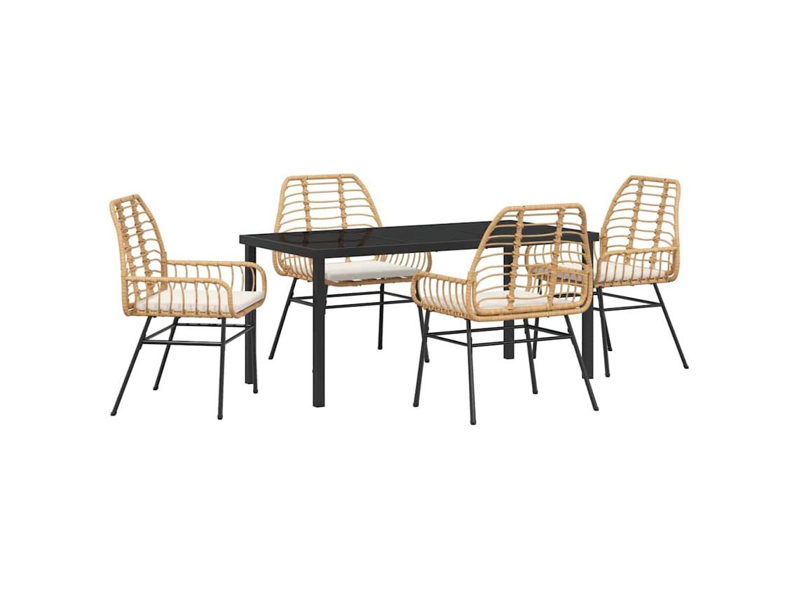 Conjunto De Comedor De Jardín 5 Uds | Mueble De Jardín Marrón Ratán Sintético