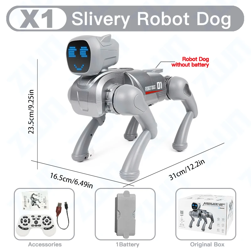 (plata) Robot Perro De Juguete Inteligente Con Control Remoto, Comandos De Voz Programables, Con Funciones De Canto Y Baile.