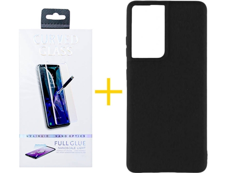 Carcasa y Protector de Pantalla de Vidrio Samsung S21 Ultra SKYHE Silicona Líquida Negro