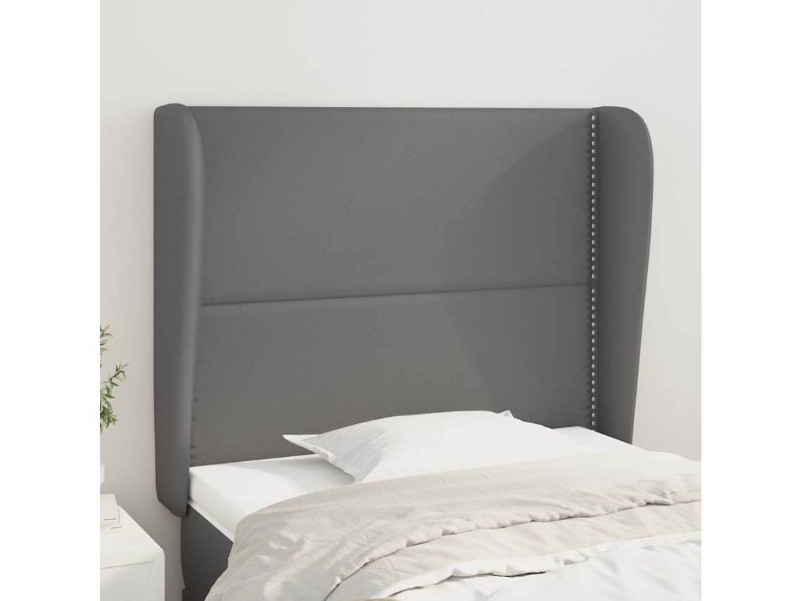 Cabecero Con Orejas Cuero Sintético Gris 103x23x118/128cm