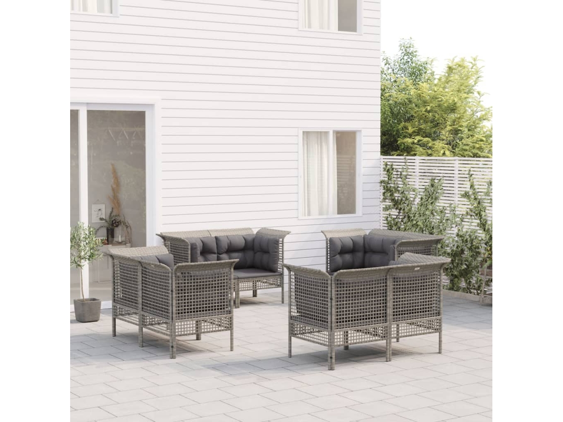 Conjunto de jardín de 8 piezas con cojines de mimbre gris de DKD Home Decor