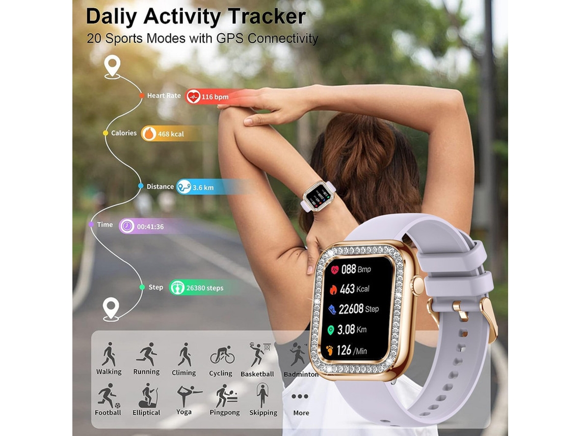 Smartwatch Mujer Bluetooth Llamada 1.57 con Funcion Sueno Femenino Ip67 Impermeable Purpura BISBISOUS Worten.es