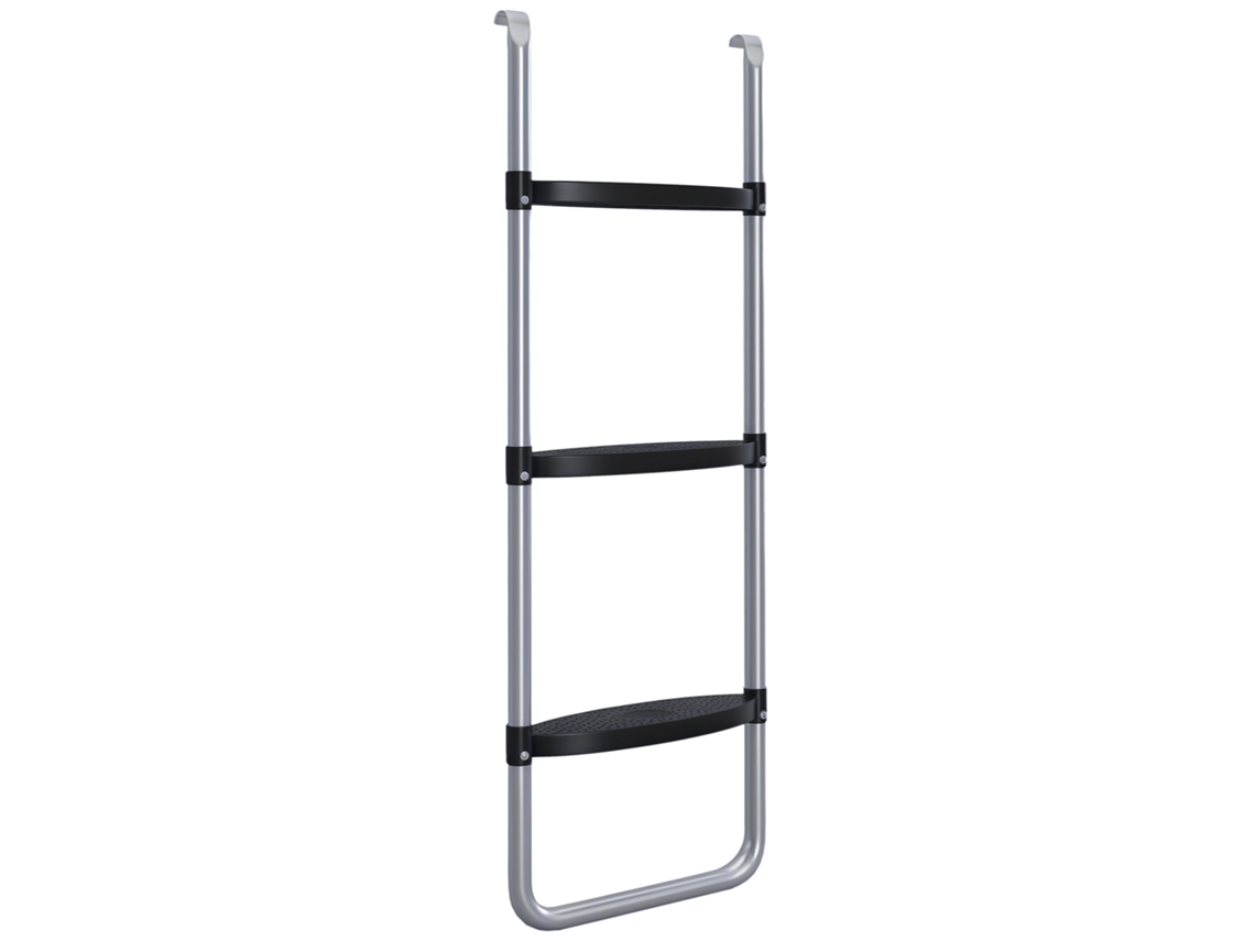 Escalera para trampolín de 3 o 2 peldaños con gancho universal, soporta hasta 120 kg, color plata.