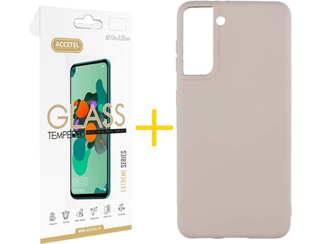 Kit Funda + Protector de Pantalla Samsung Galaxy S21 + Plus ACCETEL Liso (Rosa Claro)