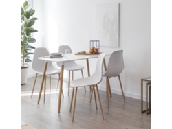 Conjunto De Mesa Y 4 Sillas Felicia Hemans Blancas, Mesa En Mdf 120 X 70 Cm, Patas Metálicas Efecto Madera, Pies Antideslizantes - Mog Casa
