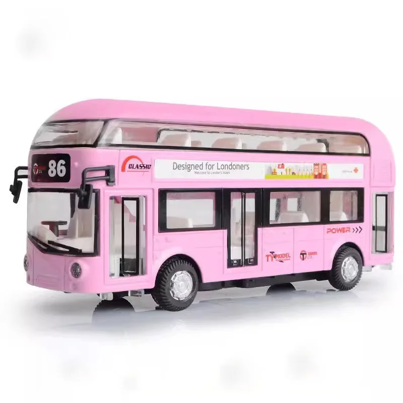 Autobús De Dos Pisos (rosa) A Escala 1/36, Juguete De Aleación Fundida A Presión, Sonido Y Luz Dorados, Coleccionable, Regalo.