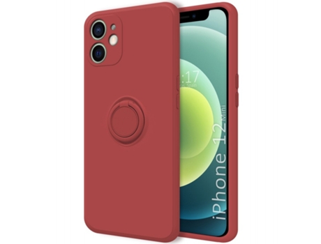 Carcasa iPhone 12 Mini (5.4) TUMUNDOSMARTPHONE Silicona Líquida con Anillo Rojo