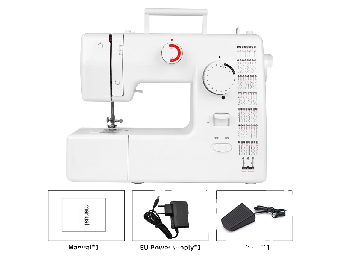Mini máquina de coser, 59 opciones de puntadas, capacidad para dos agujas, ligera y portátil.
