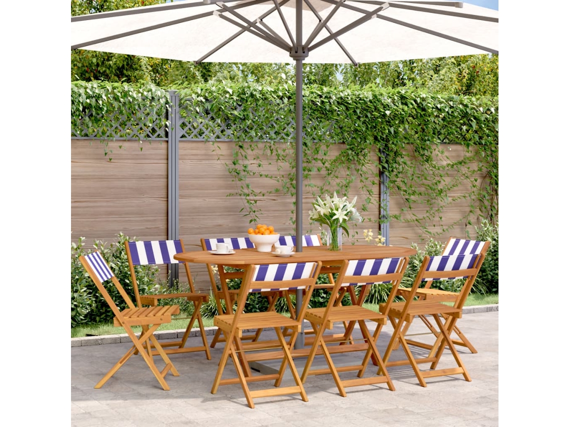 Sillas de jardín plegables DKD Home Decor de 8 piezas, tela/madera, azul y blanco