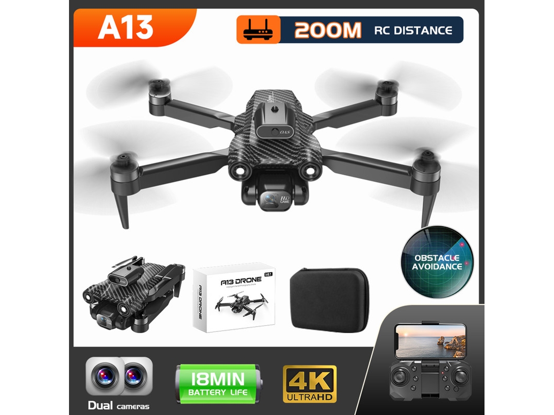 A13 Mini RC Drone (4K - Duración de la batería: 18 min - Negro) YIZHOOD