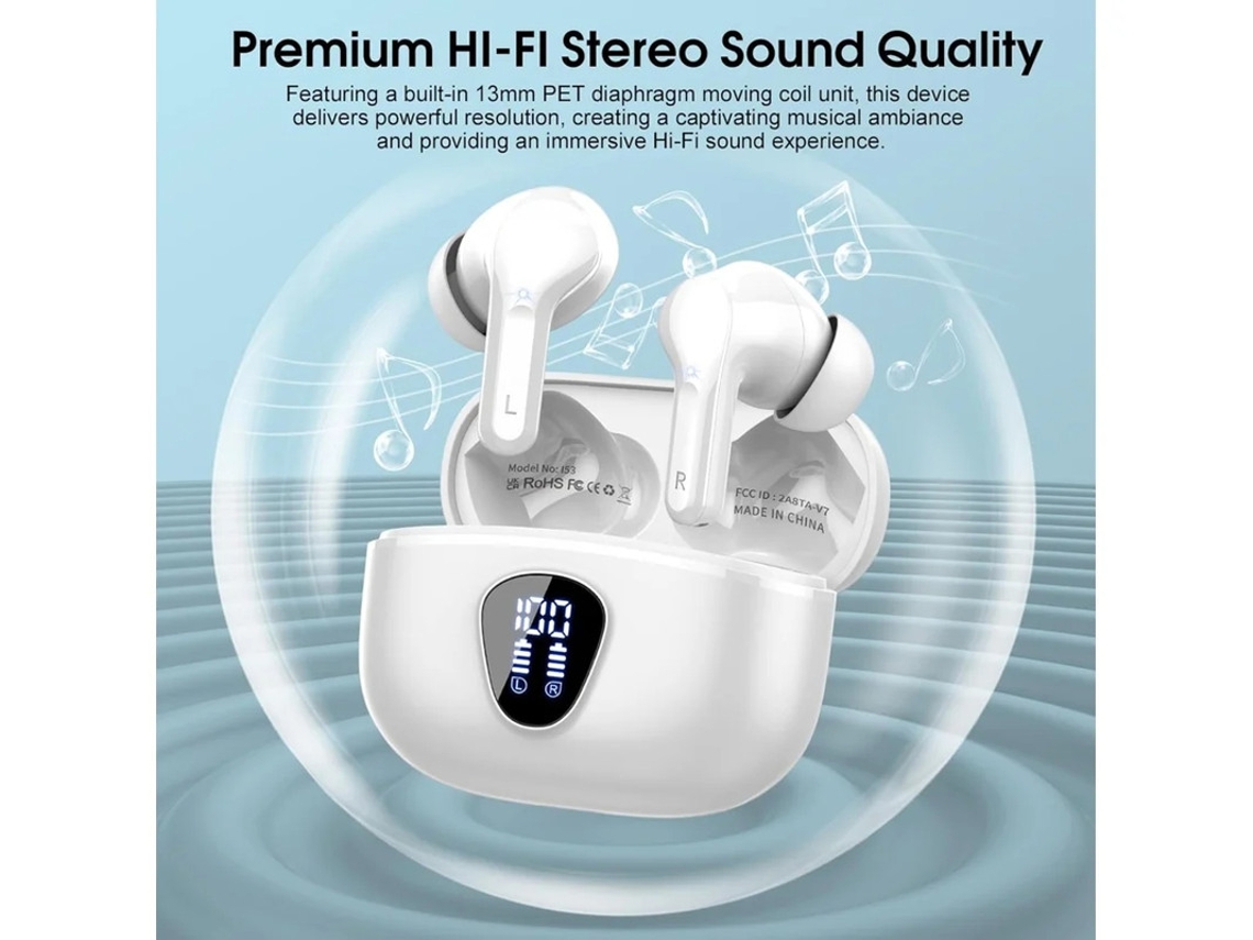 Auriculares Sem Fios Estéreo Hifi Reprodução Led Yizhood Bluetooth Blanco