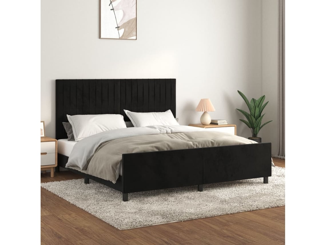 Estructura De Cama Sin Colchón Terciopelo Negro 160x200 Cm