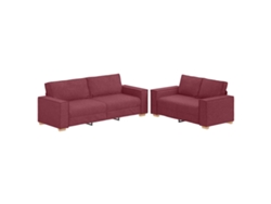 Conjunto de sofá de 2 piezas con cojines en tela color rojo vino. EXCLUSIVO DE MAISON.