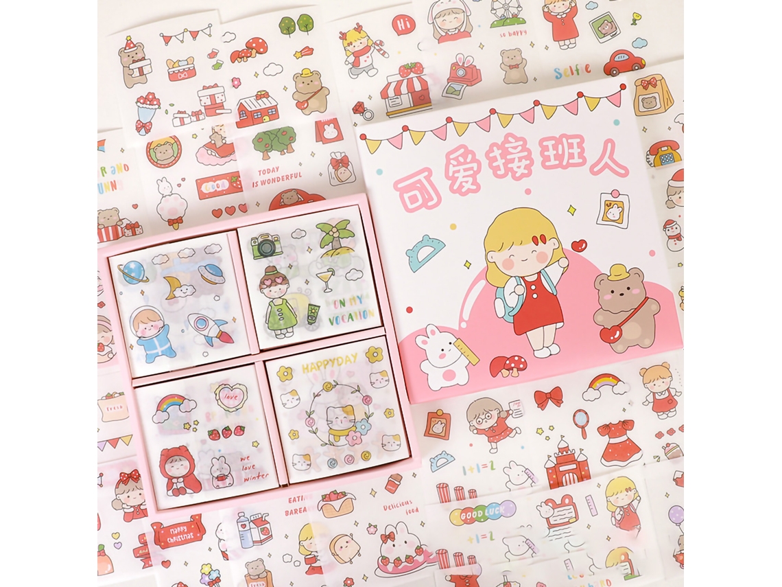 100 Pegatinas De Cuaderno Con Patrones Cómicos Bonitos Y Delicados, Set De Pegatinas Diy Para Scrapbooking, Diarios, Tarjetas Y Manualidades En Rosa
