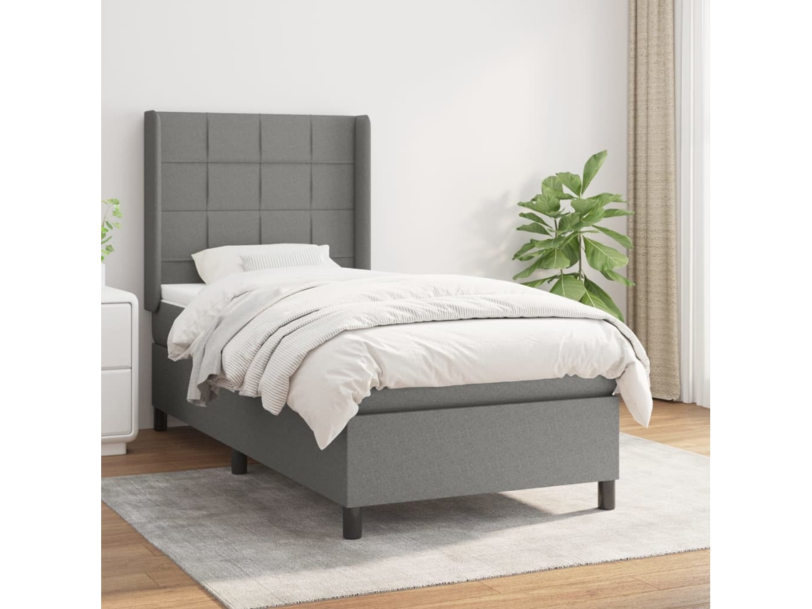 Cama Box Spring Con Colchón Tela Gris Oscuro 100x200 Cm