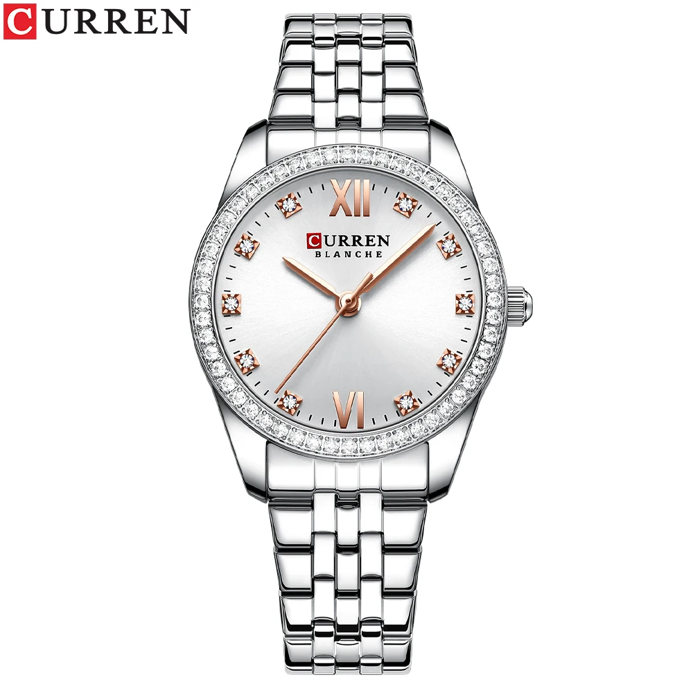 Reloj De Pulsera Para Mujer (plateado), Correa De Acero En Forma De Corazón, Correa De Acero Con Diamantes Engastados