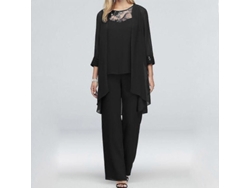 Traje De Pantalón Para Madre De La Novia 3 Piezas Conjunto Formal De Bodas Talla Plus Chiffon M Negro