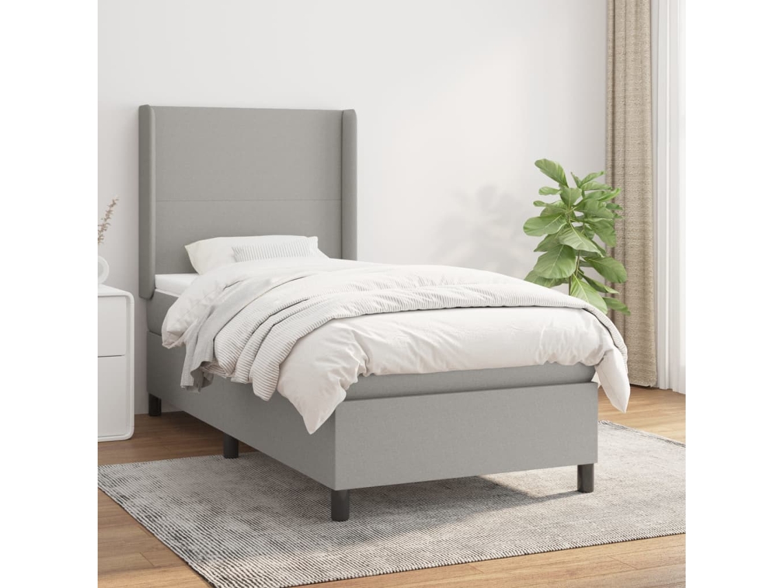Cama Box Spring Con Colchón Tela Gris Claro 100x200 Cm