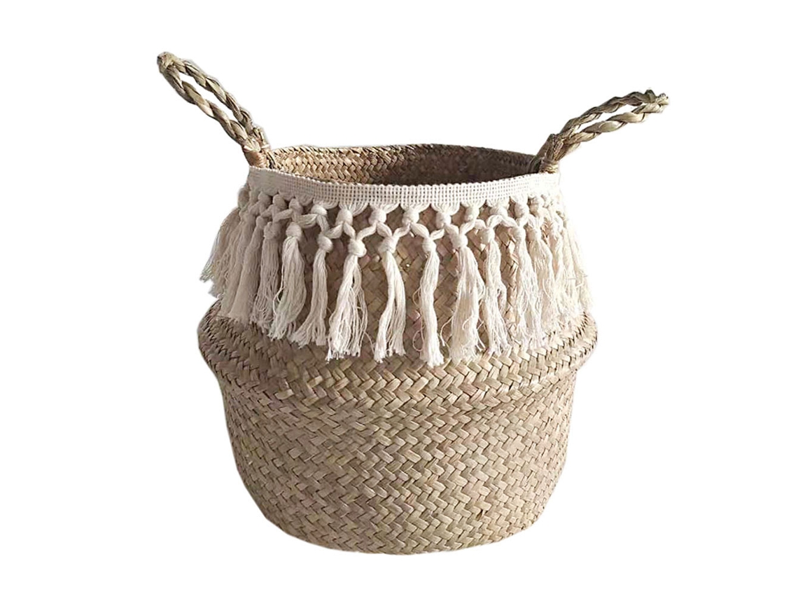KOFIHETY Cesta tejida plegable para plantas de interior, multiusos para plantas y almacenamiento, hecha a mano con algas marinas, material natural y estilo rús