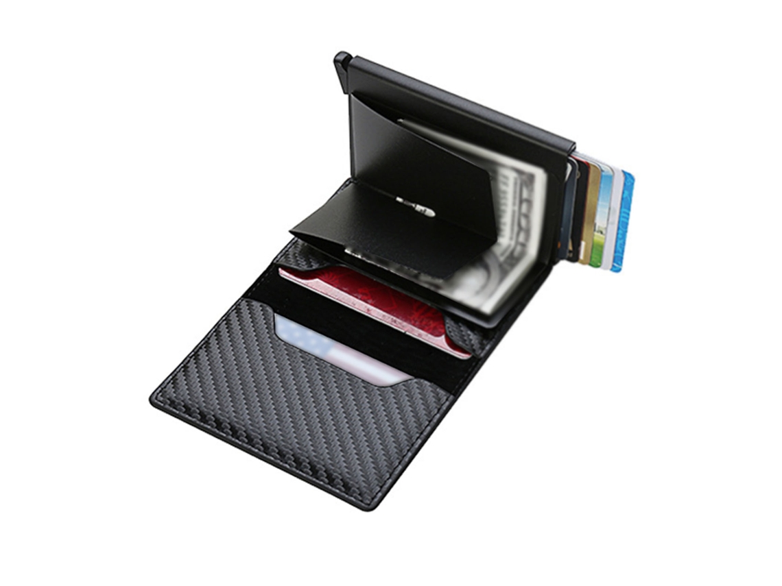 Cartera Delgada De Fibra De Carbono Para Hombre Con Múltiples Ranuras Para Tarjetas, Antimagnética Y Compacta.