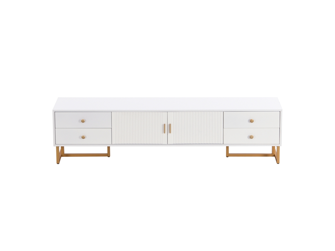 Mueble TV de 175 cm con 2 puertas texturizadas y 4 cajones en MDF blanco Mobrio