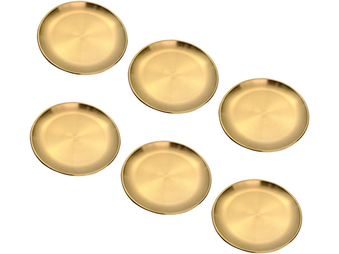 Juego De Vajilla De Camping Inoomp De 6 Piezas, Platos Redondos De Acero Inoxidable Dorado, 14 Cm, Planos, Apilables,