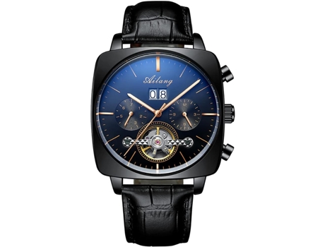 VEANXIN Reloj para Hombre Correa de Cuero Cuadrado Esfera Grande Reloj de Pulsera Impermeable-verde negro