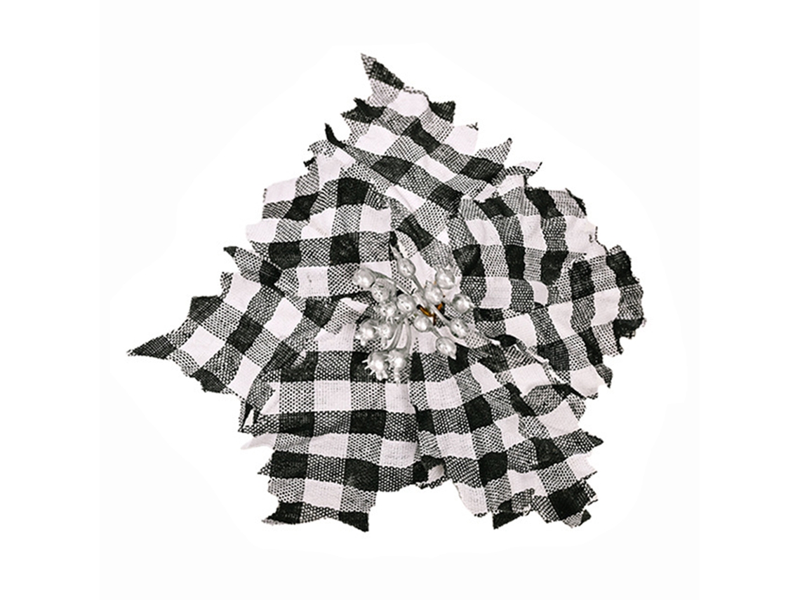 Accesorio decorativo de material a cuadros con flores navideñas artificiales