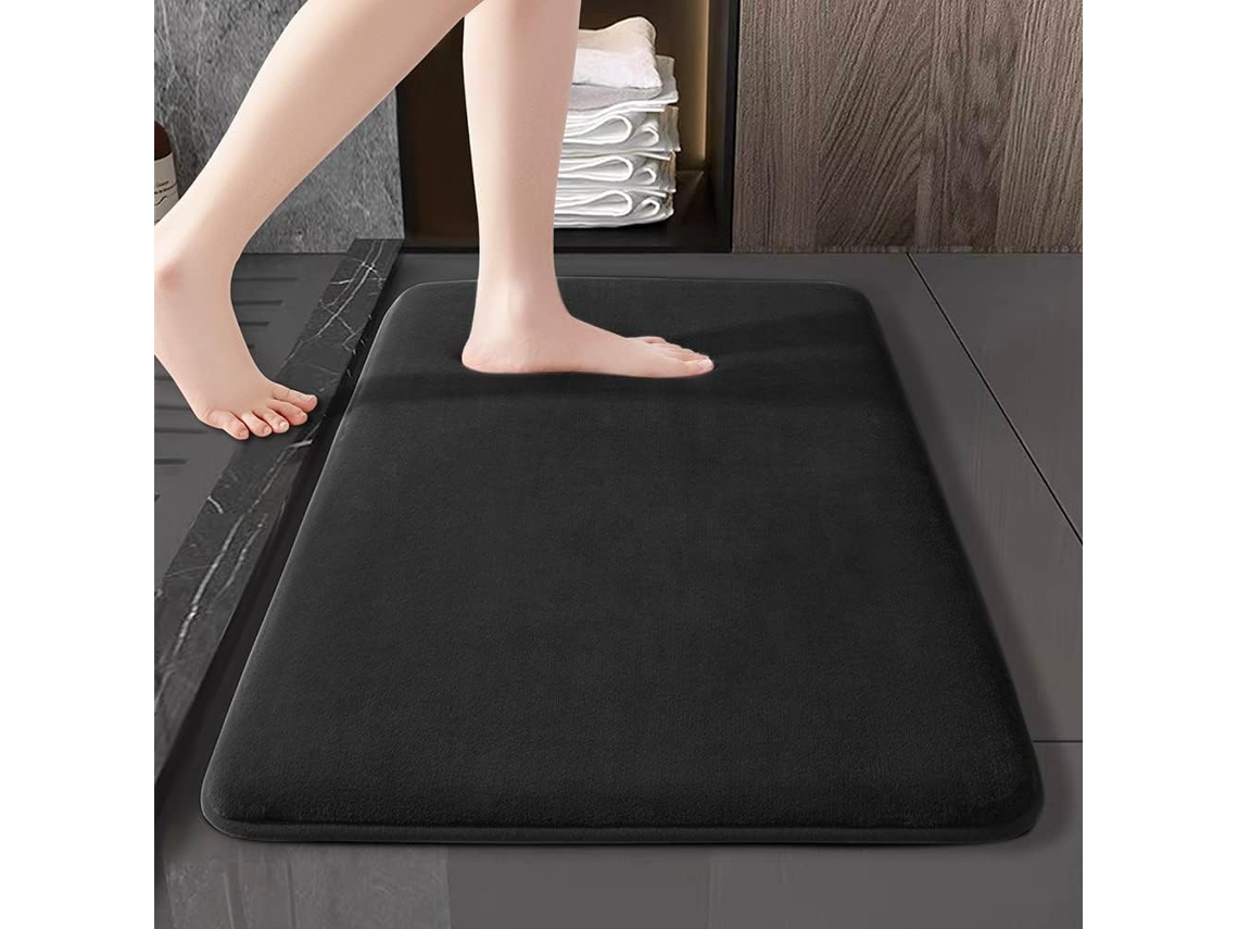 Alfombrilla De Baã±o Antideslizante De Vellã³n Coral, Altamente Absorbente (negra/50x80cm) Gertiz