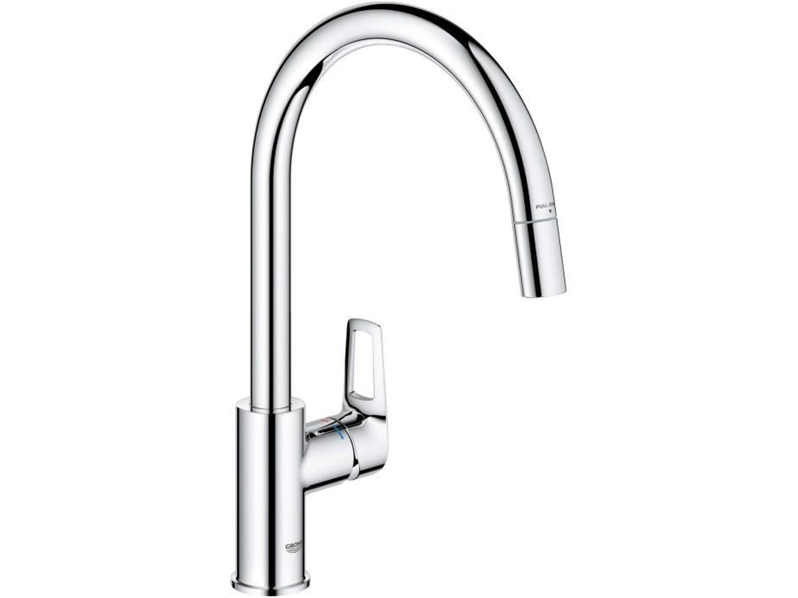 Mezclador de cocina Grohe Startloop cromado con caño alto y aireador extraíble en C 30556000