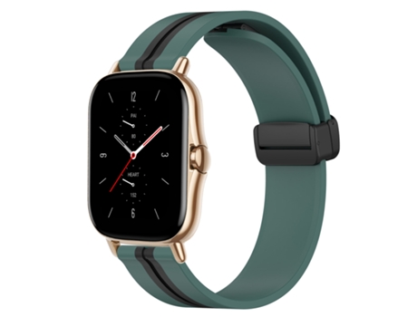 Correa de reloj inteligente para Amazfit GTS 2, correa de silicona de 20 mm con cierre magnético plegable (verde oliva + negro)