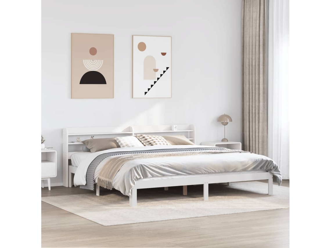 Estructura De Cama Con Cabecero Sin Colchón Blanco 200x200 Cm