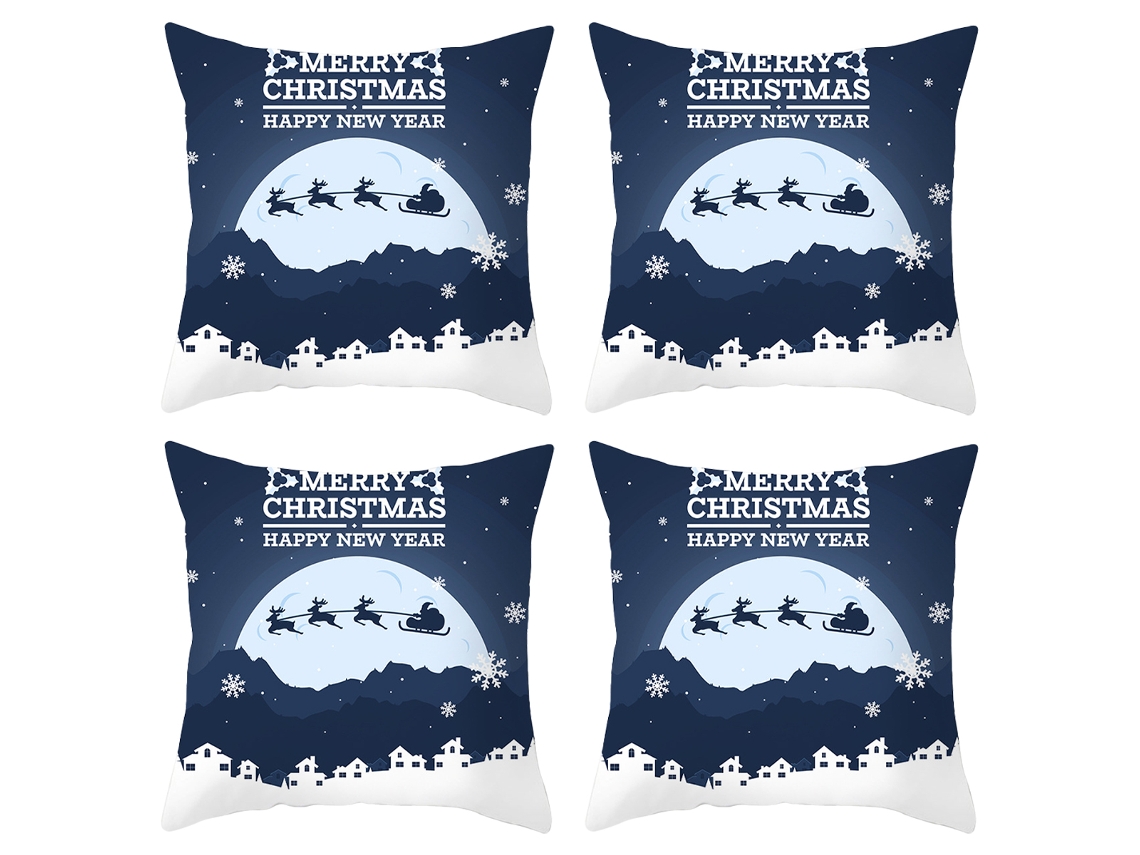 4 fundas de cojines decorativos navideños en azul y blanco (cojín no incluido) TRUYUETY