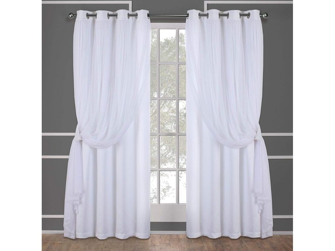 Par De Cortinas Con Panel Transparente Y Opaco, Cuello Con Ojales, 52x84", Blancas, 2 Piezas