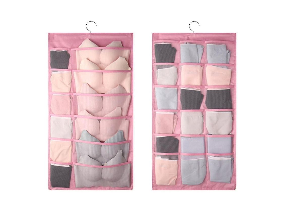 Organizador de ropa interior de doble cara para colgar sujetadores, bragas y calcetines, bolsa de almacenamiento rosa