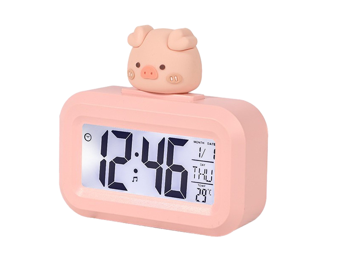 2026-reloj Electrónico Cute Cartoon Pantalla Led Mesa Alarma Hora Fecha Temperatura Cerdito Rosa
