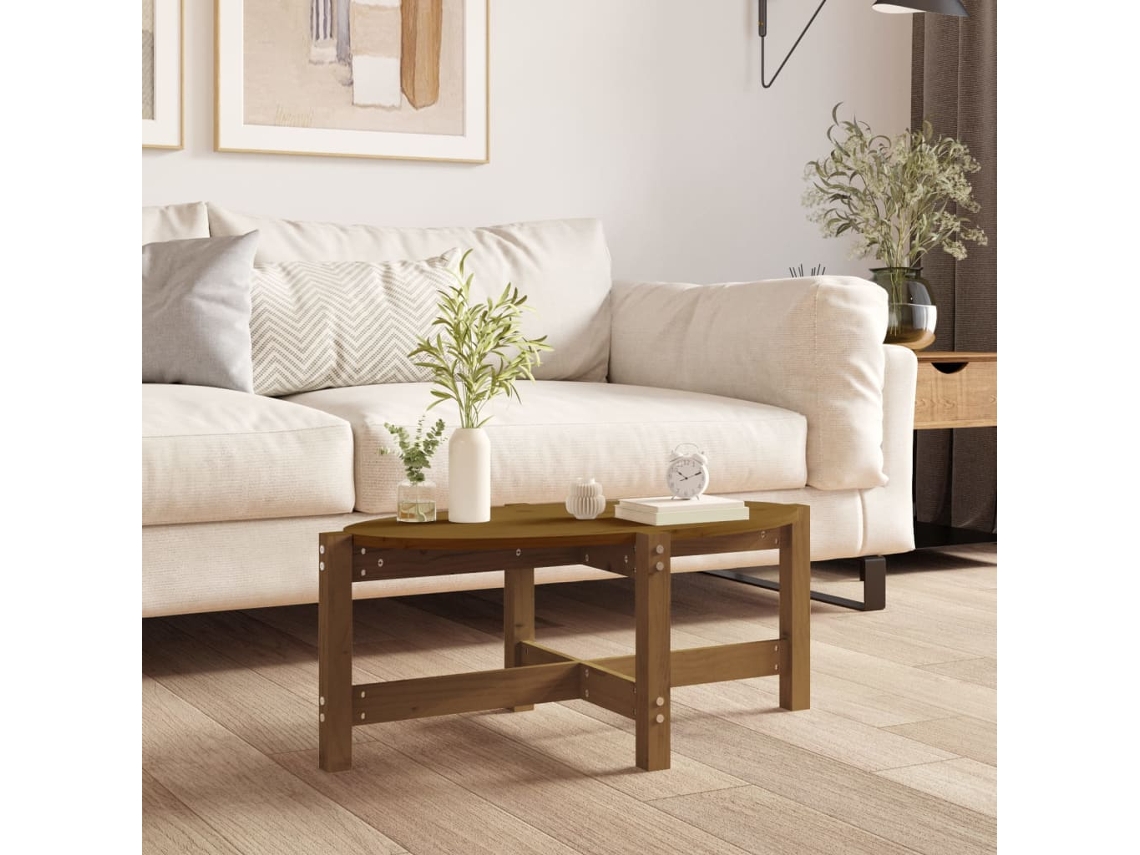 Mesa de Centro de Apoyo 87X48X35 Cm Madera de Pino Maciza Marrón-Miel