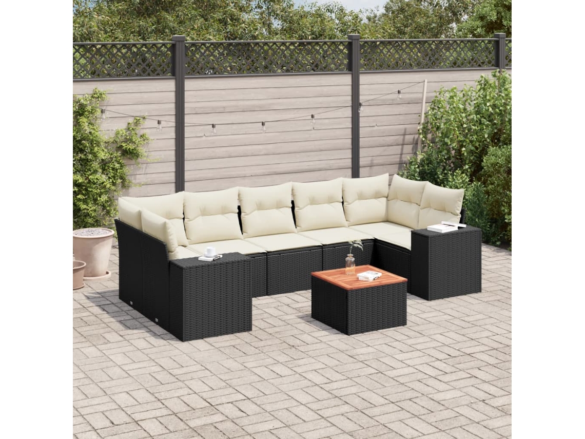 Conjunto de sofá de jardín de 8 piezas con cojines en mimbre sintético negro de DKD Home Decor