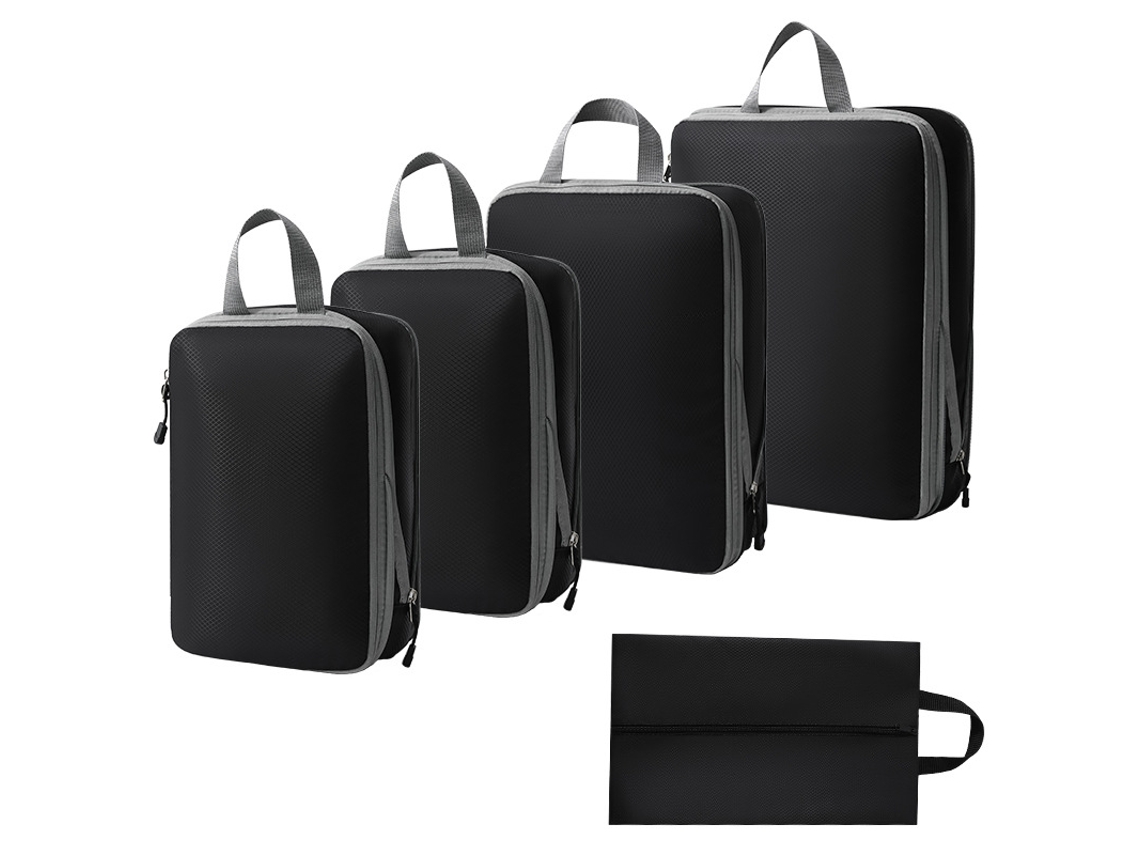 Bolsa de almacenamiento de compresión, juego de 5 piezas, bolsa de viaje ligera, color negro Siurn
