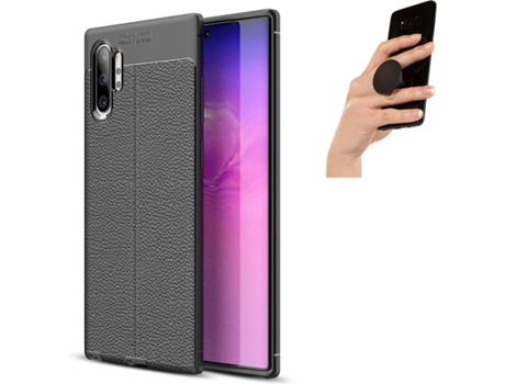 Carcasa y Popsocket Samsung Note 10 Plus Rugged Leather Negro