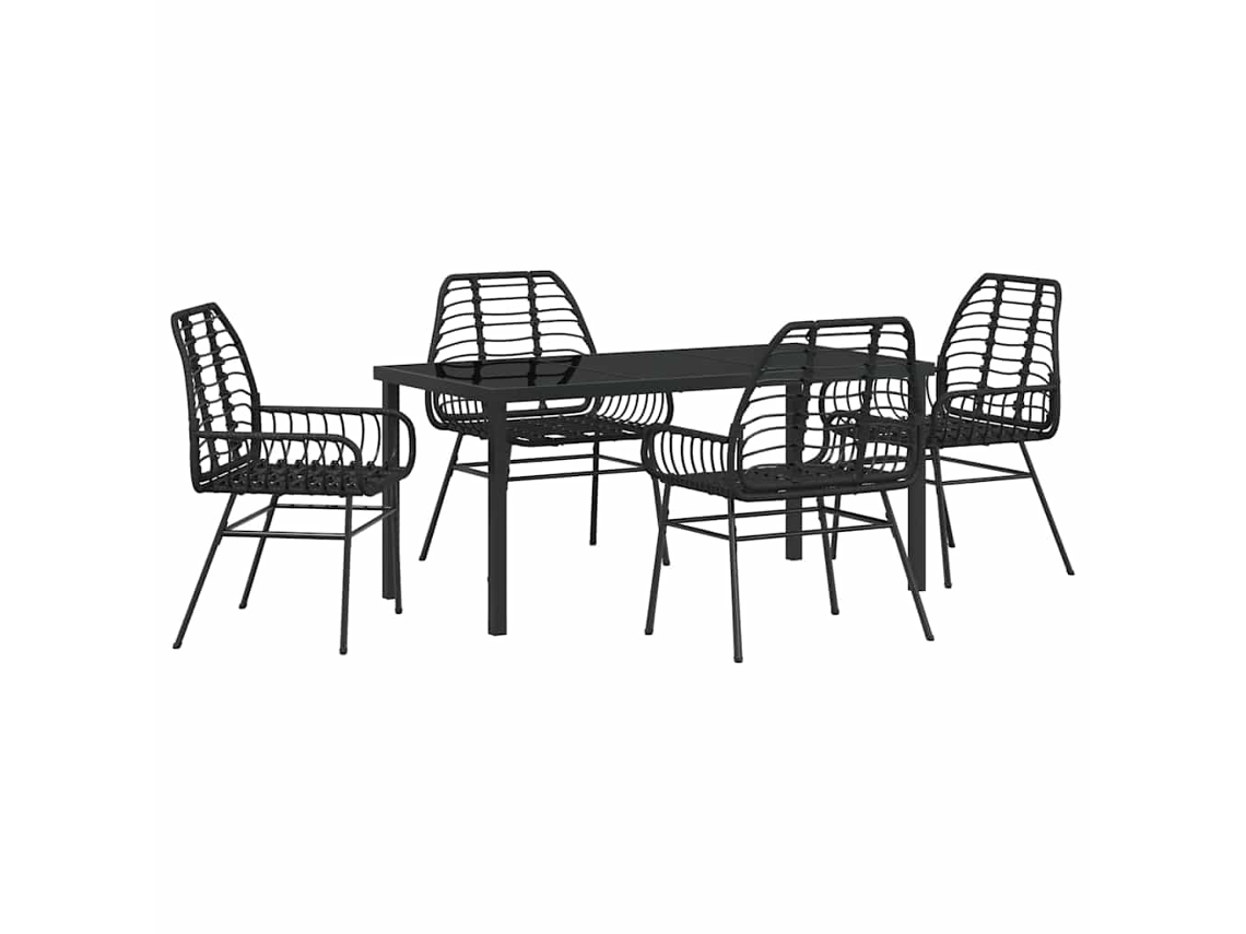 Juego de comedor de jardín de 5 piezas - Muebles de jardín de mimbre negro HARLANV1