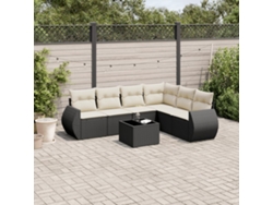 Conjunto de sofá de jardín de 7 piezas con cojines de mimbre negro de DKD Home Decor
